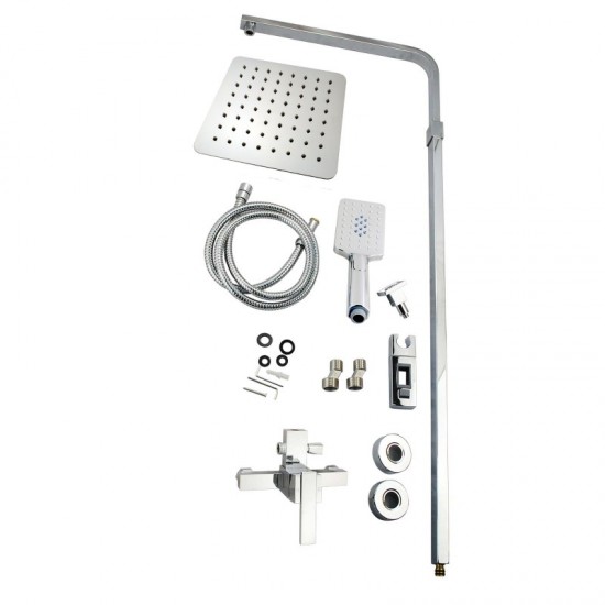 8 inch Square Chrome Twin Shower Set Bottom Water Inlet 3 Functions Handheld